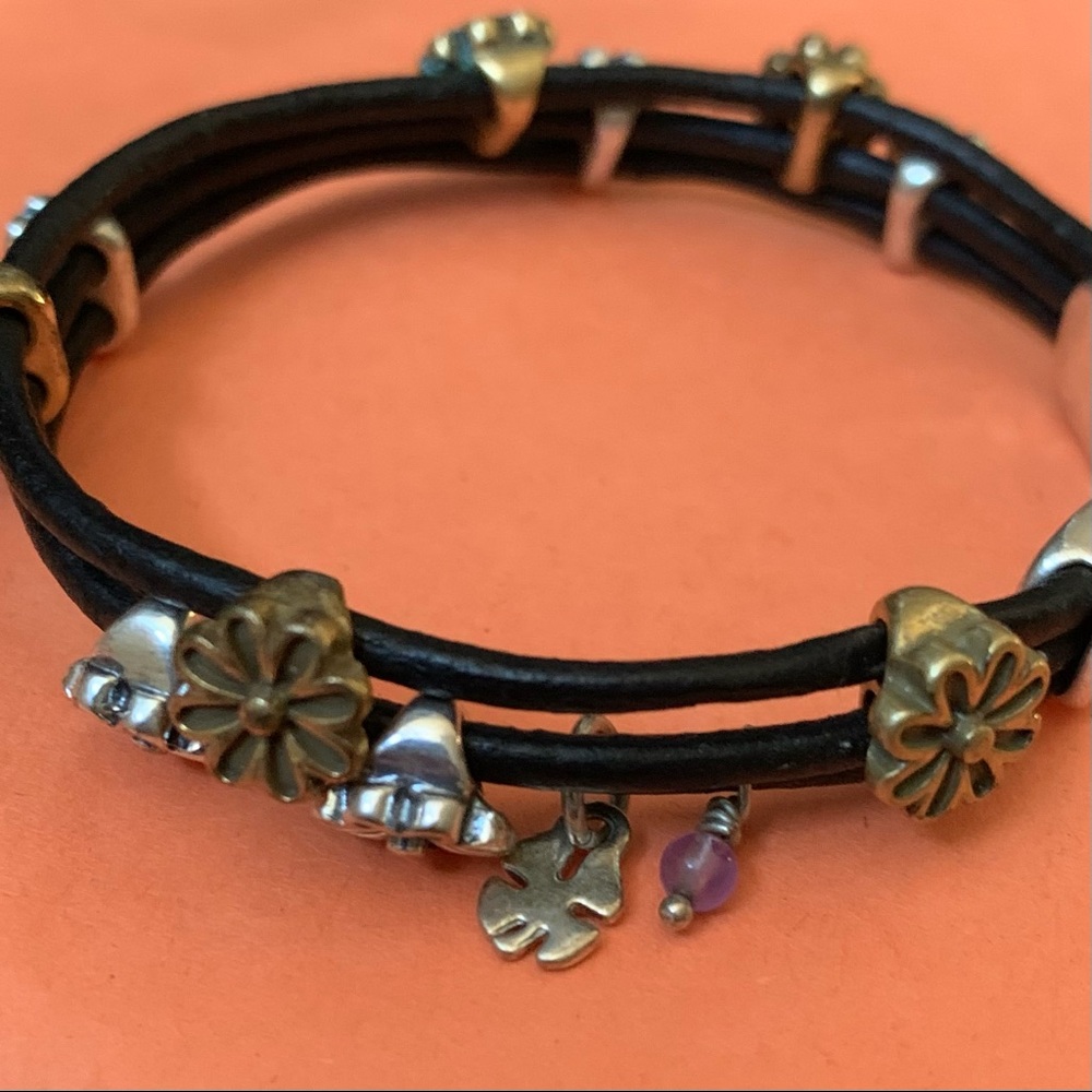 Lucky Brand flower black leather bracelet